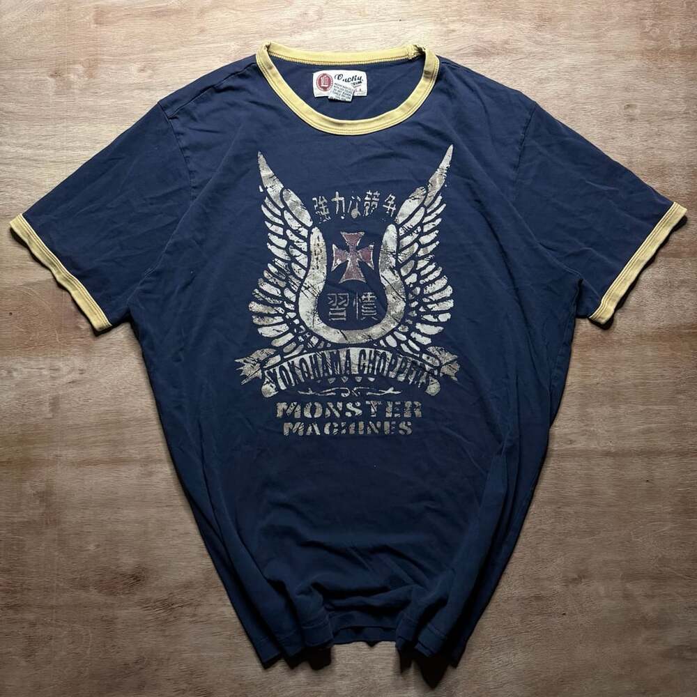 Vintage Y2K Lucky Brand Yokohama Choppers Ringer T Shirt M Biker Moto